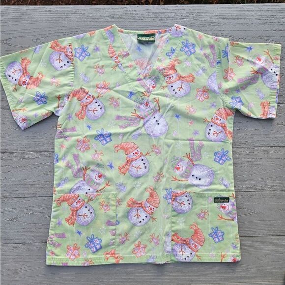 UA SCRUB TOPS V Neck CHRISTMAS SET Of 2, SNOWMEN TOPS LARGE NEW Festive - Picture 11 of 14